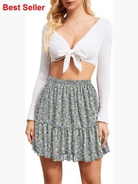 High Waist Mini Skirt Chiffon A-Line Ruffle Short Skirt